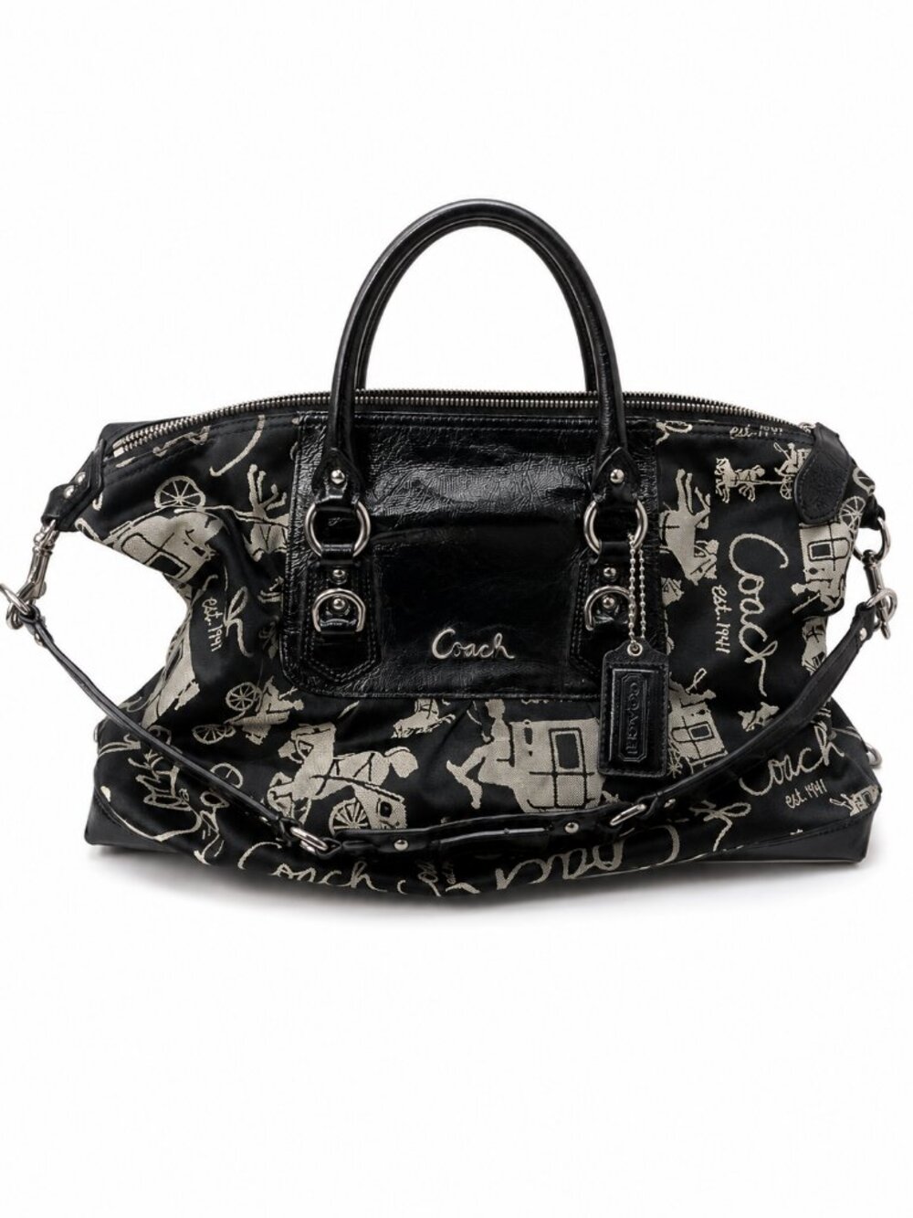 Coach Graffiti Print Satchel Shoulder Bag Black Canvas Leather F15653